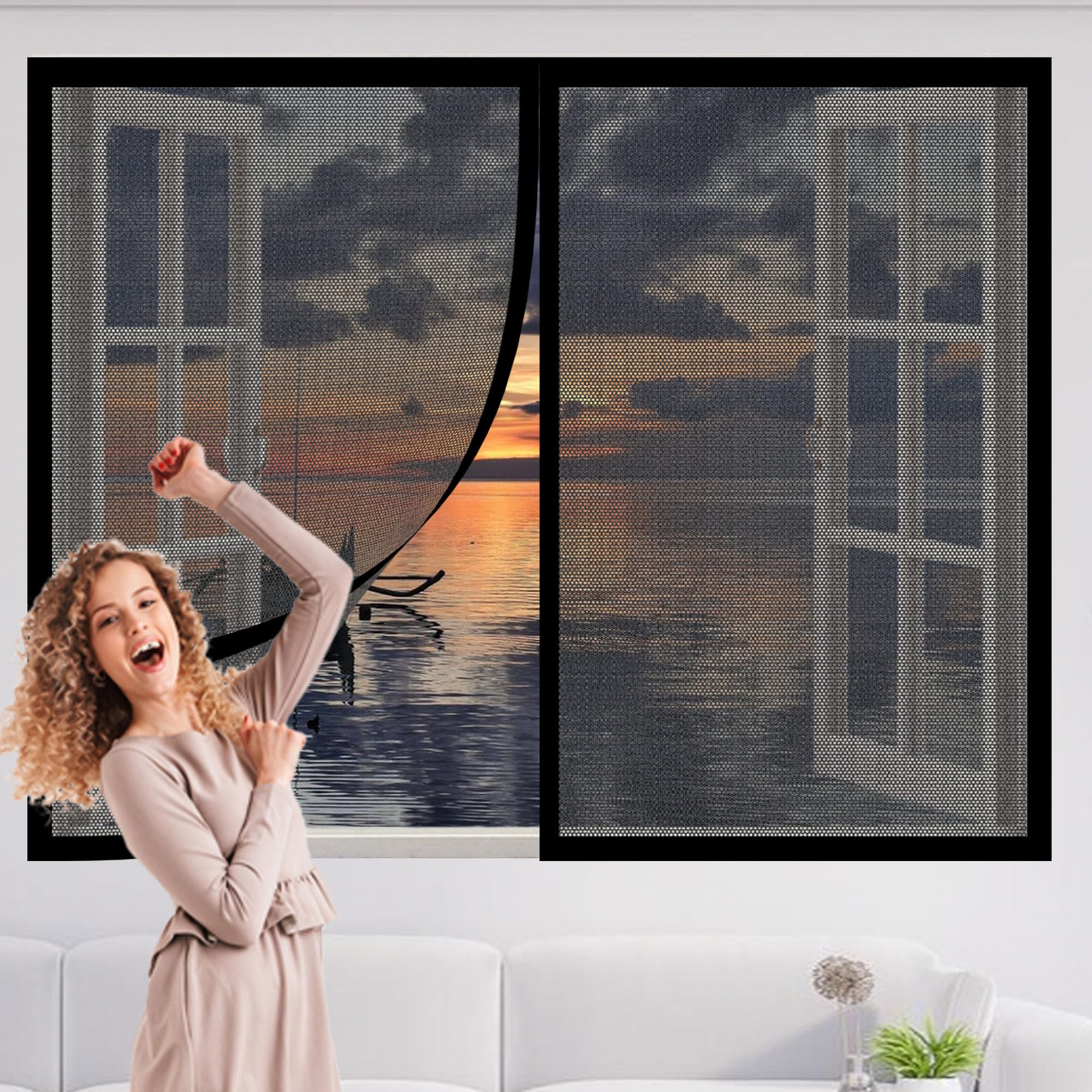 Gouer Black Magnetic Window Fly Screens Windows 170 X 130 Cm Selfadhesive Tape Mosquito Net Window Easy Installation For Home, Office, Bedroom, Living Room Kitchen,