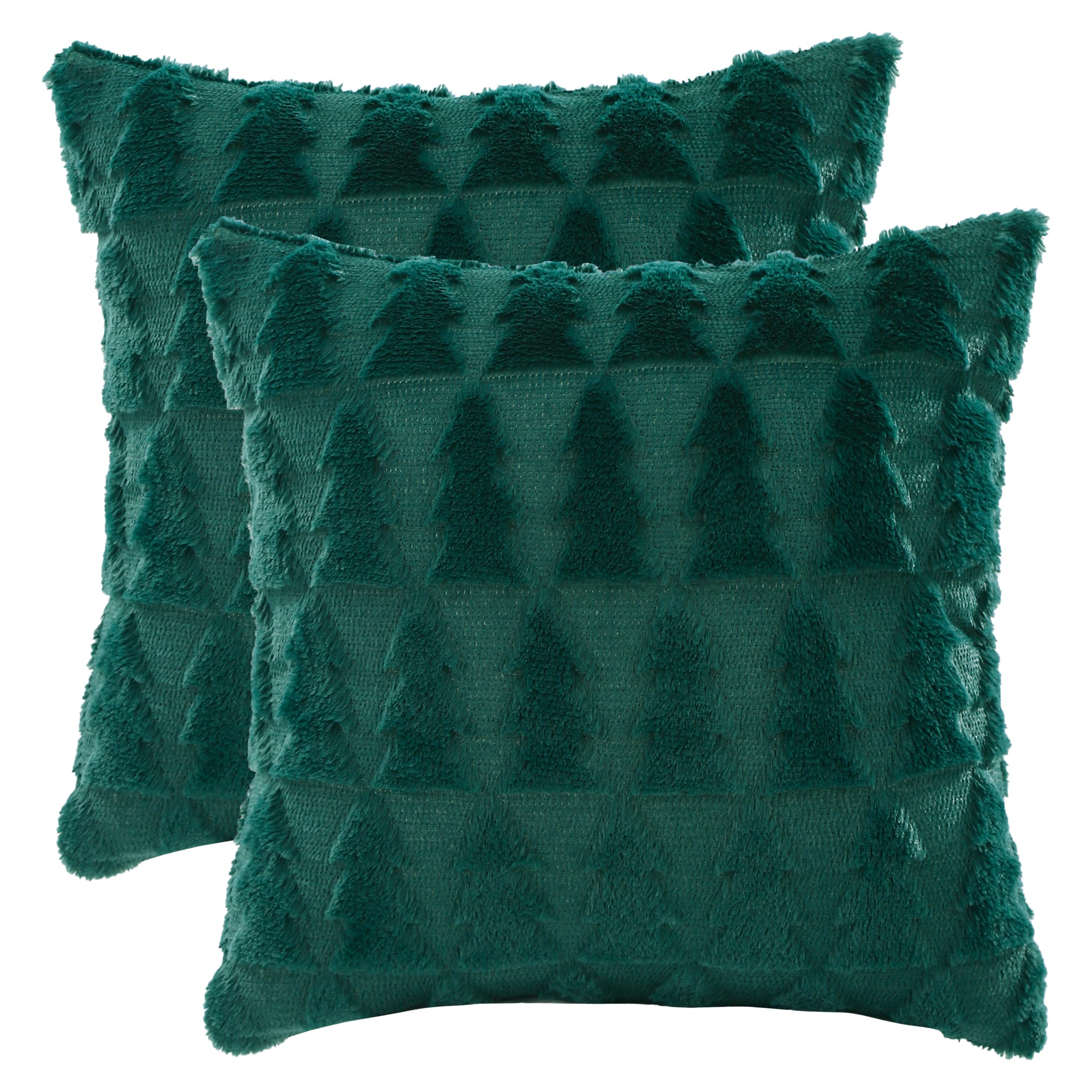 Tosleo Christmas Green Throw Pillow Cover 16 x 16 inch Set of 2 Multiple Christmas Tree Pillow Case Christmas Party Plush Soft Pillowcase Decorations Winter Holiday Cushion Case