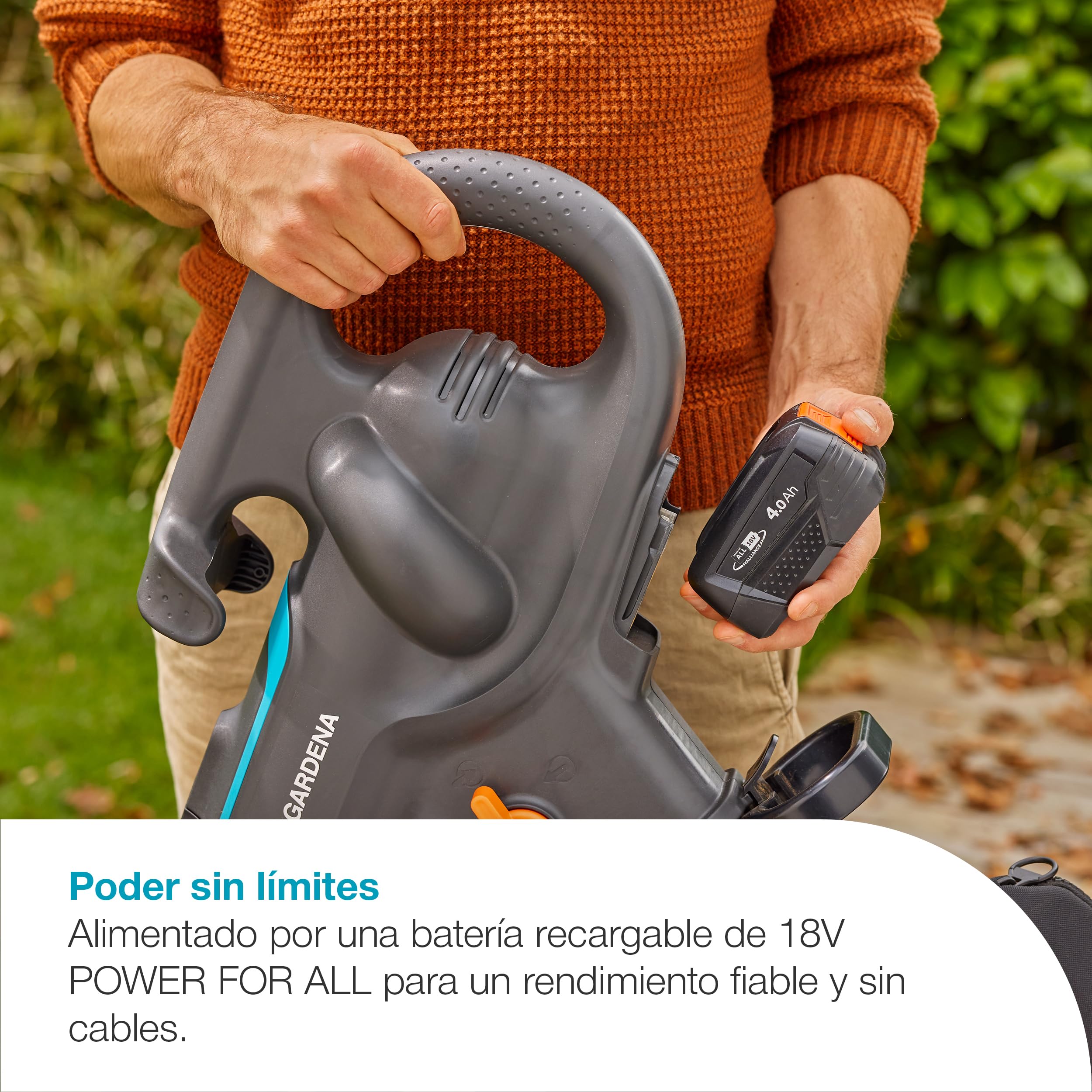 Gardena Soplador/Aspirador de batería PowerJet Collect 18V P4A Set Listo para Usar: Flujo de Aire Potente, Cambio rápido de Modo, Velocidad Ajustable, Bolsa de Recogida, Sin Cable (14895-20)