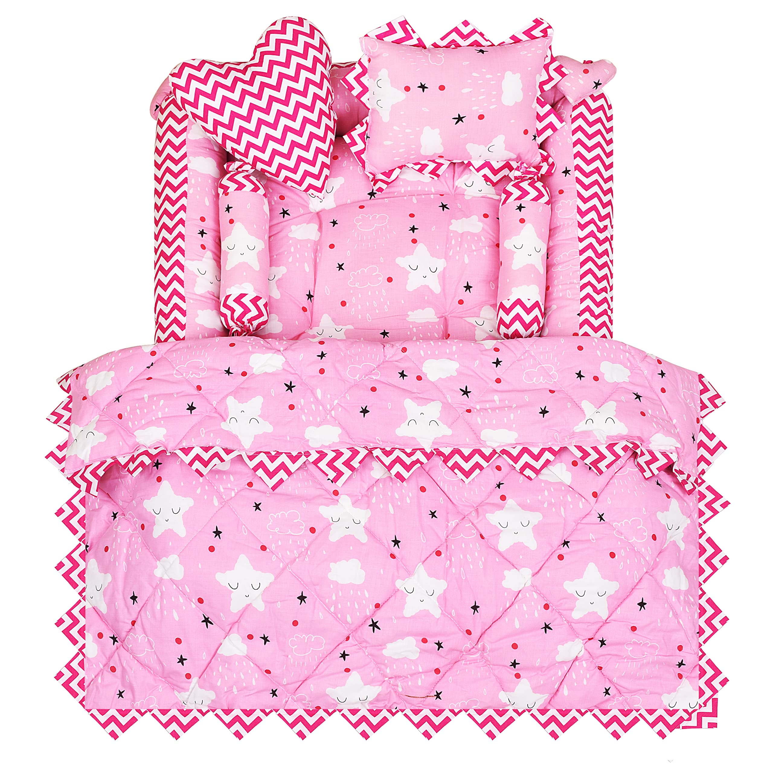 AD's Cuddle Baby Nest Pod for Newborns (0–12 Months) – Soft Breathable Cotton Infant Lounger with Mattress, Bolster Support & Pillow – Portable Travel Friendly (Pink)