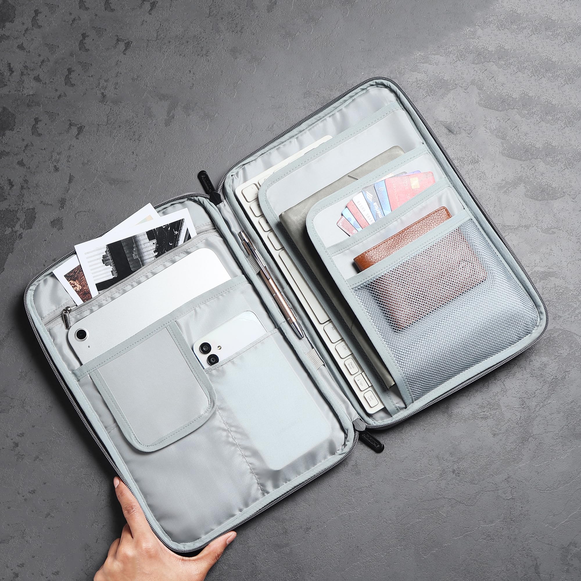 Wooum Tablet Sleeve Organizer Bag for 9 to 11 Inch iPad & 13 Inch Laptop | Slim Travel Document Case | Tech Accessory Organizer | Cable Charger Pen Holder | Office School Carry Pouch, Black