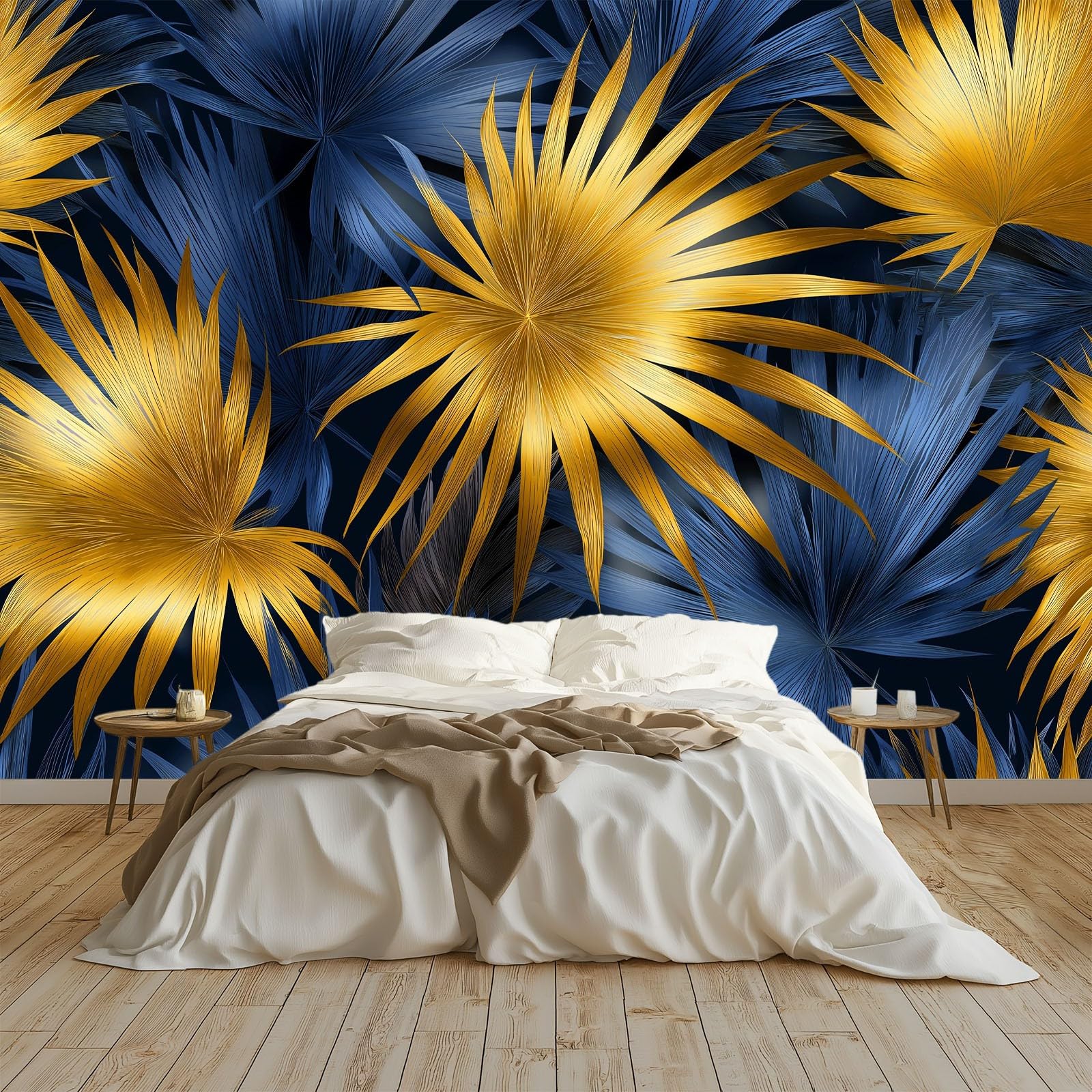 Générique Nowoczesna panoramiczna tapeta botaniczne liście palmowe moda czarny tusz 250 x 175 cm - nowoczesny gobelin ścienny z włókniny do salonu, sypialni lub pokoju dziecięcego