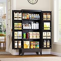 Vista 24 de Armario de despensa de metal, armarios de almacenamiento de despensa de cocina con 2 puertas y 3 estantes ajustables, armario de despensa de cocina