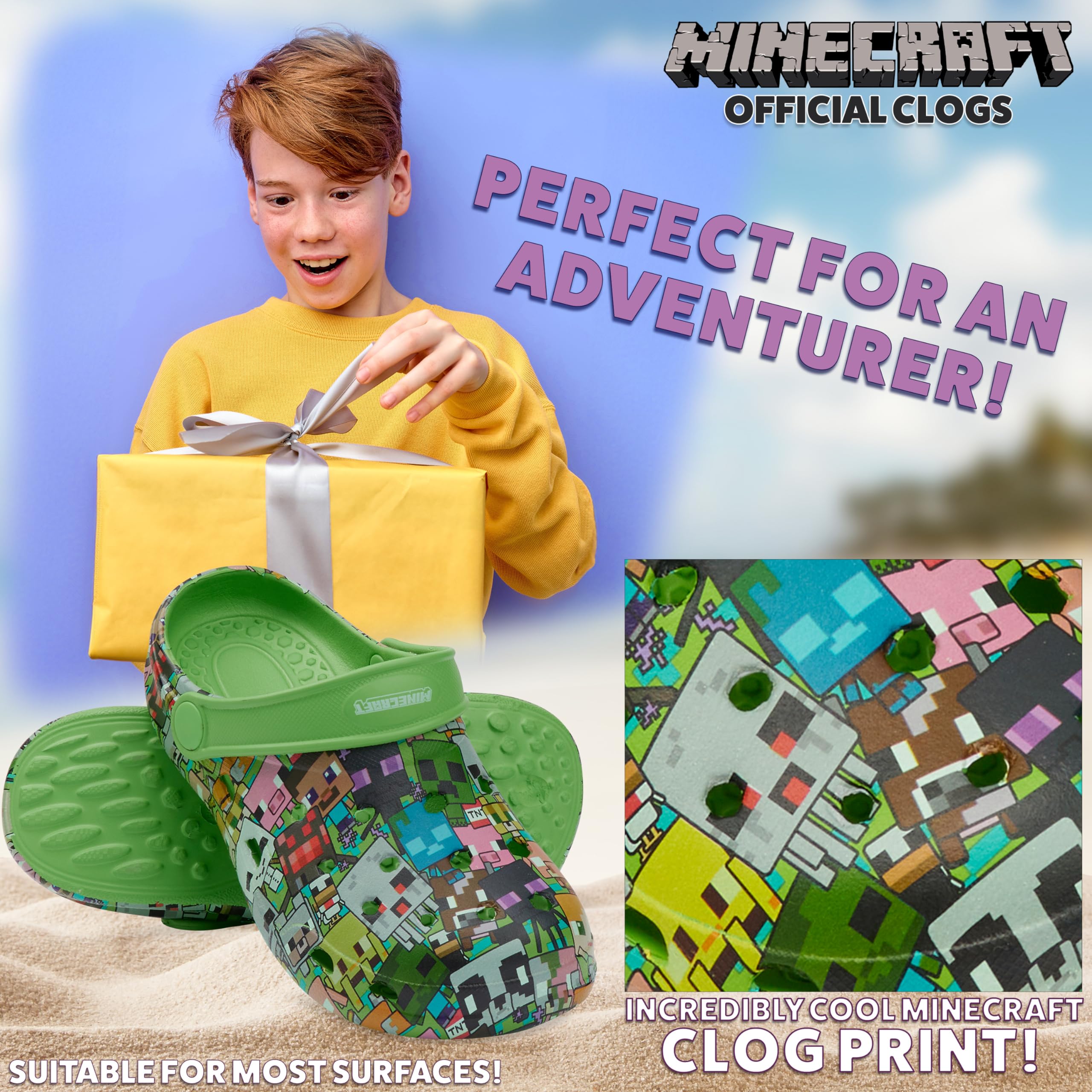 Minecraft Zuecos Niño Piscina con o sin Charms Sandalias de Playa Cerradas Zapatillas Verano con Correa Regalos para Gamers