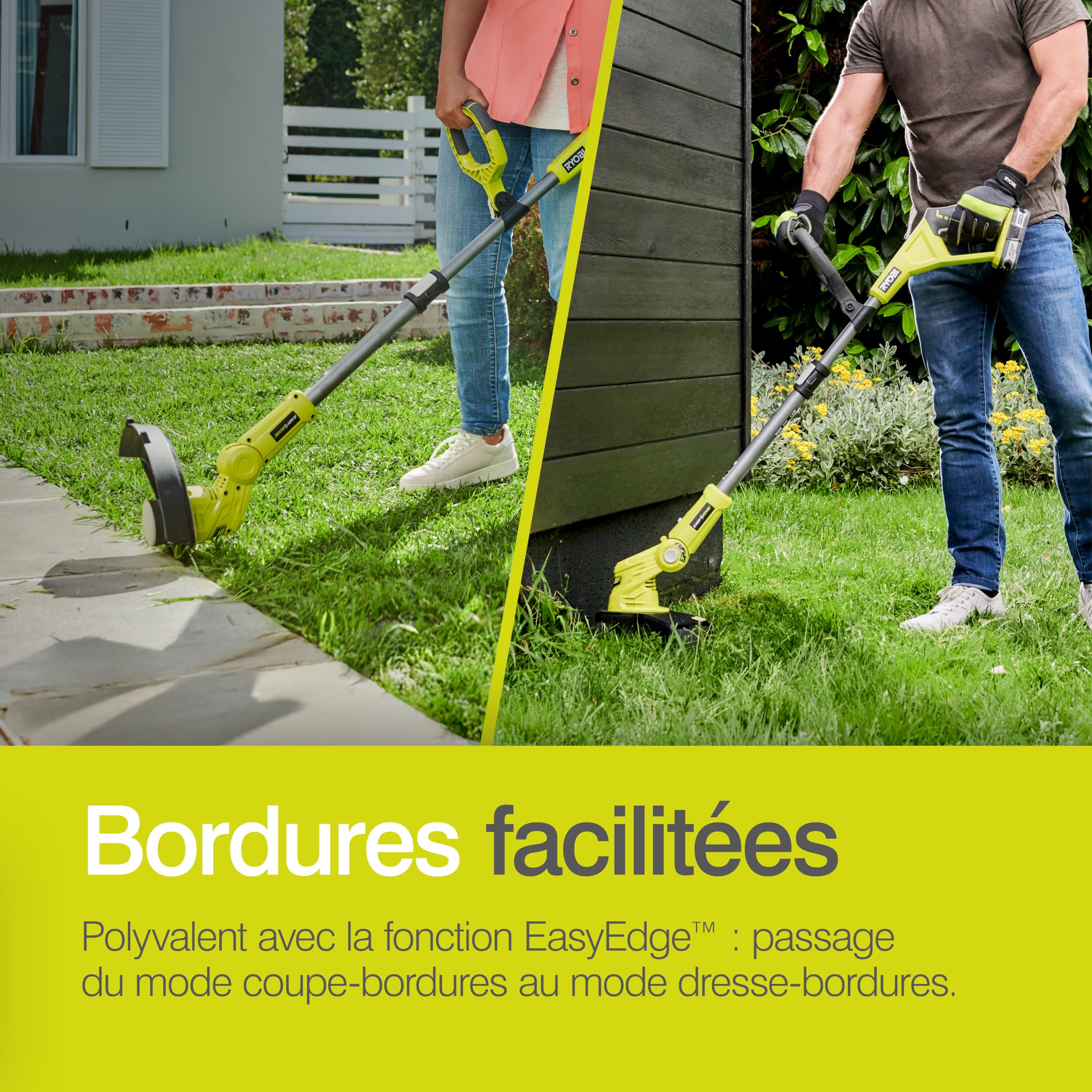 RYOBI - Coupe-Bordures sans Fil 18V One+ OLT1832 – Coupe Ø25-30 cm, Hauteur Télescopique, Mode Dresse-Bordure, Idéal pour Bordures, Massifs et Talus – Batterie Non Incluse