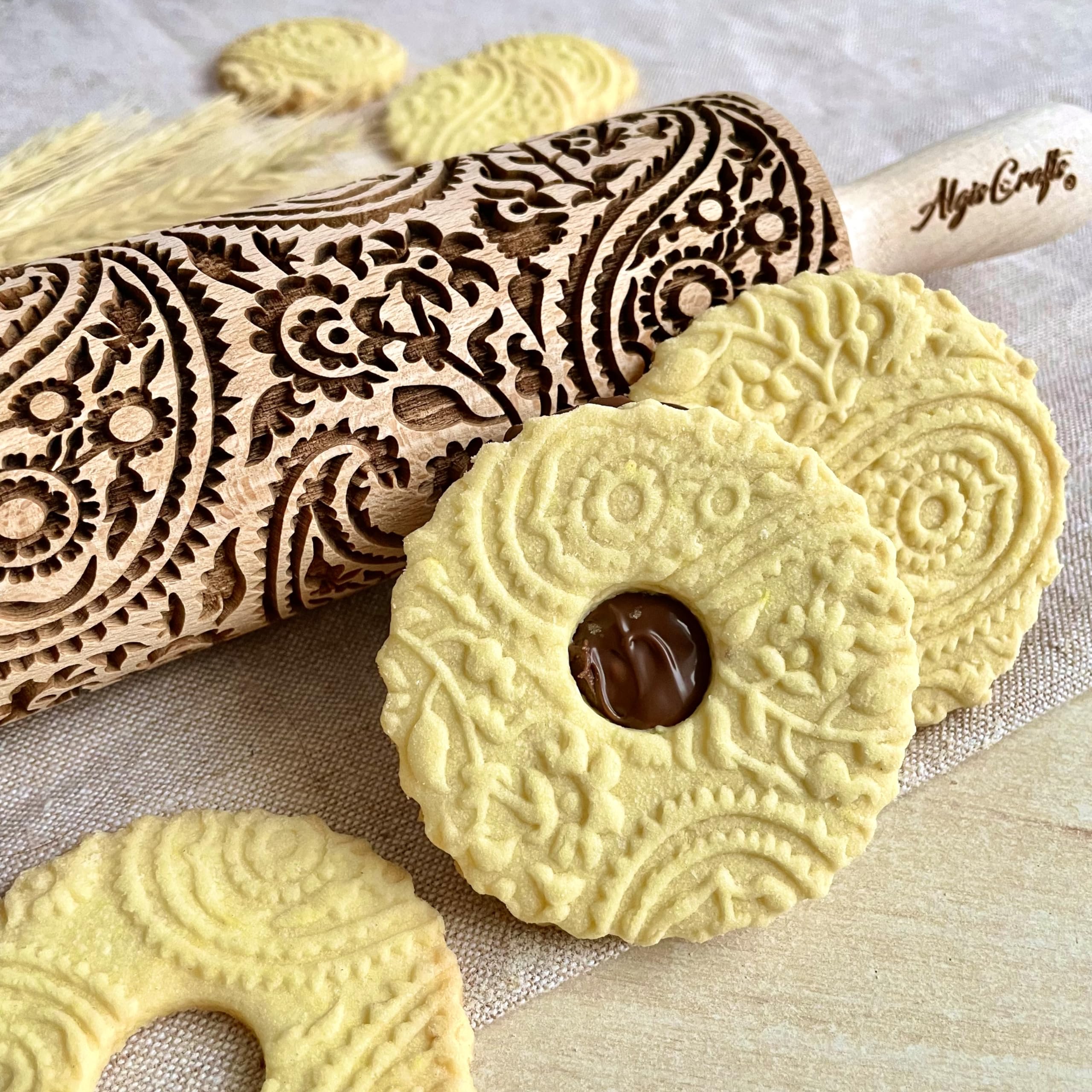 Algis Crafts, PAISLEY Embossed Rolling Pin for Baking Accessories with Laser Engraved Design