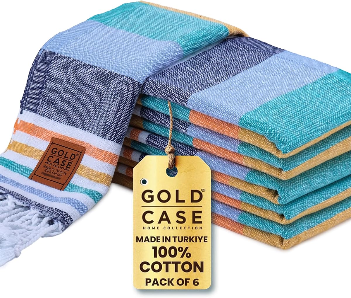 Gold CASE Turkish Hand Towels for Bathroom Set of 6 – 20 x 40'' – 100% Cotton Bathroom Hand Towels – OLYMPOS Towel for Spa, Face, Tea &amp; Dishcloth – Decorative Cloth – Multicolor