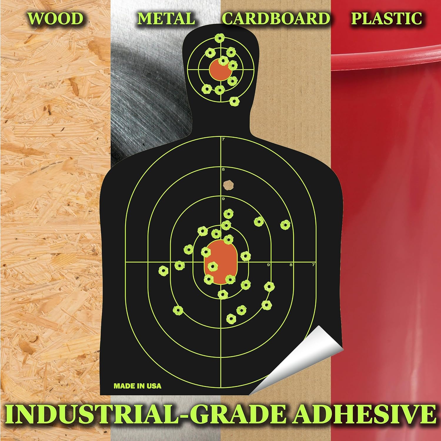 Splatterburst Targets - 12 x18 inch - Stick & Splatter Silhouette Self Adhesive Shooting Targets - Shots Burst Bright Fluorescent Yellow - Gun - Rifle - Pistol - Airsoft - Air Rifle - Made in USA
