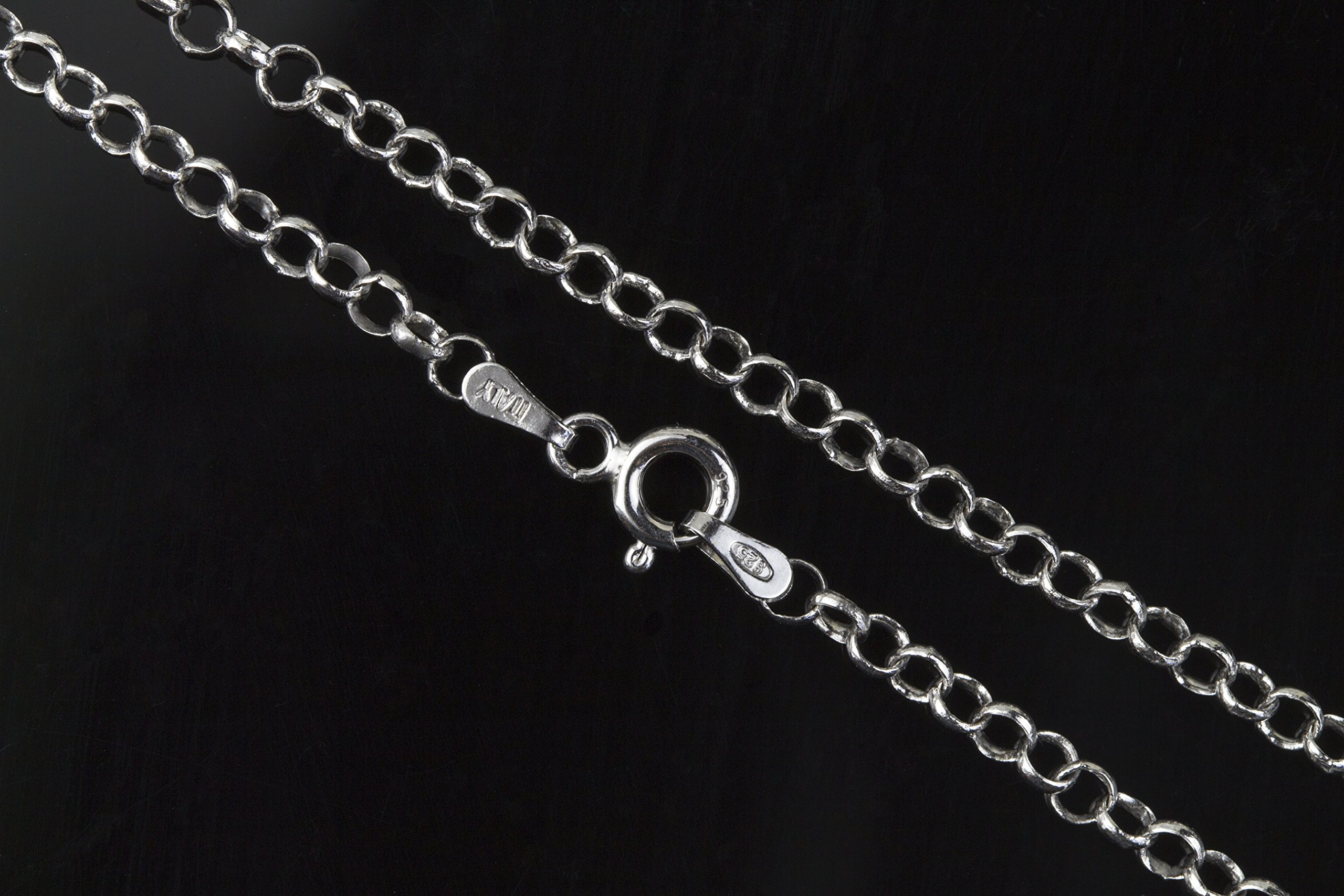 AKA Gioielli® - Cadena Belcher Rolo 3 mm Plata De Ley Esterlina 925 Rodio - Collar Fina Mujer Hombre Longitud: 40 45 50 55 60 65 70 75 cm