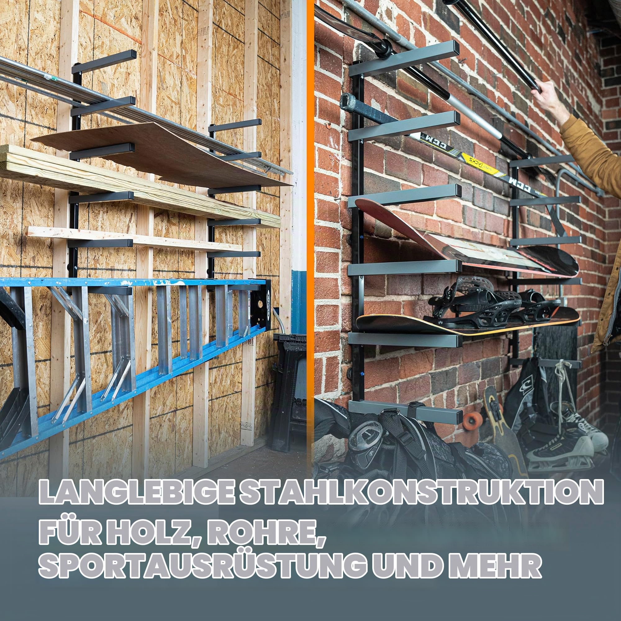 Bora Portamate PBR-006B Holzorganizer und Holzaufbewahrung, Metallregal mit 6 Ebenen, Wandhalterung für den Innen- und Außenbereich
