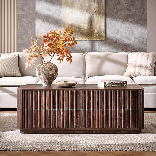 Miniatura 7 de JXQTLINGMU Mesa de centro estriada de 51" Negro