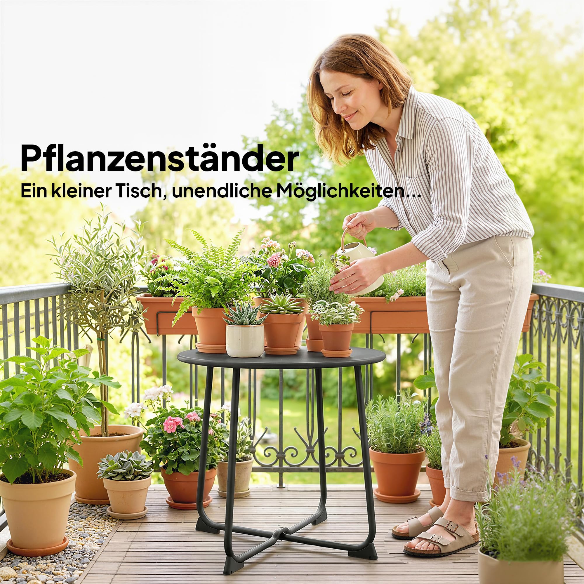 Outsunny Beistelltisch Balkontisch aus Metall Rund 50x50x45,5 cm Grau | Kaffeetisch, Wetterfest, Gartentisch, Pflegeleicht, Outdoor Tisch, Sofatisch, für Garten Balkon Veranda Terrasse Wohnzimmer