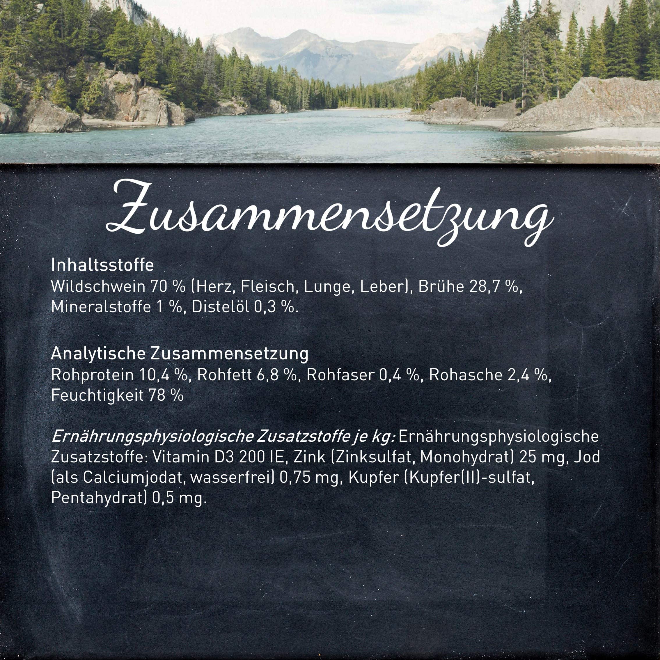 WILDES LAND – Wild | Nassfutter mit extra hohem Fleischanteil und natürlichen Zutaten für ausgewachsene Hunde. Alleinfutter ohne Zusatzstoffe in der Dose | 12x800g Wild