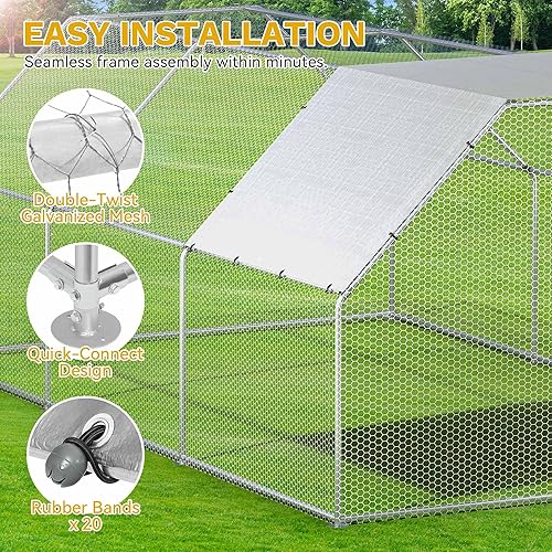 Miniatura 8 de DWVO Gallinero de metal grande para 20 a 30 pollos, 19.1 x 9.8 x 6.4 pies, jaula para aves de corral para patio al aire libre con cubierta