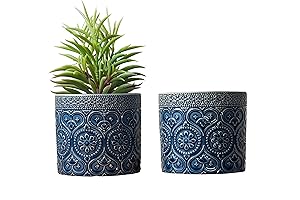 4 Planters for Indoor Plants: MyGift Ceramic Cobalt Blue Embossed Small Planter...