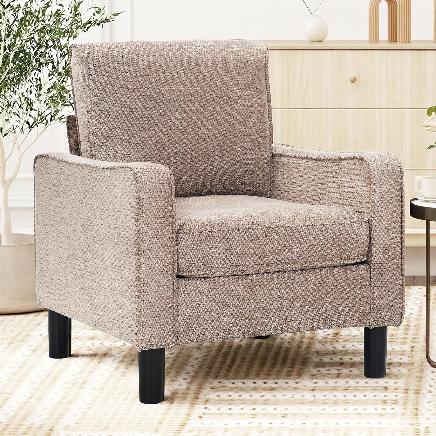 Mid Century Modern Accent Chair, Chenille Chairs for Living Room, Upholstered Arm Chair with Scooped Arms for Bedroom, Apartment, Studio, Office, Waiting Room