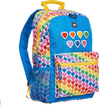 LEGO Iconic Prints Kids School Backpack Bookbag, for Travel, On-the-Go, Back to School, Boys and Girls, with Adjustable Padded Straps and Fun patterns, Rainbow Hearts