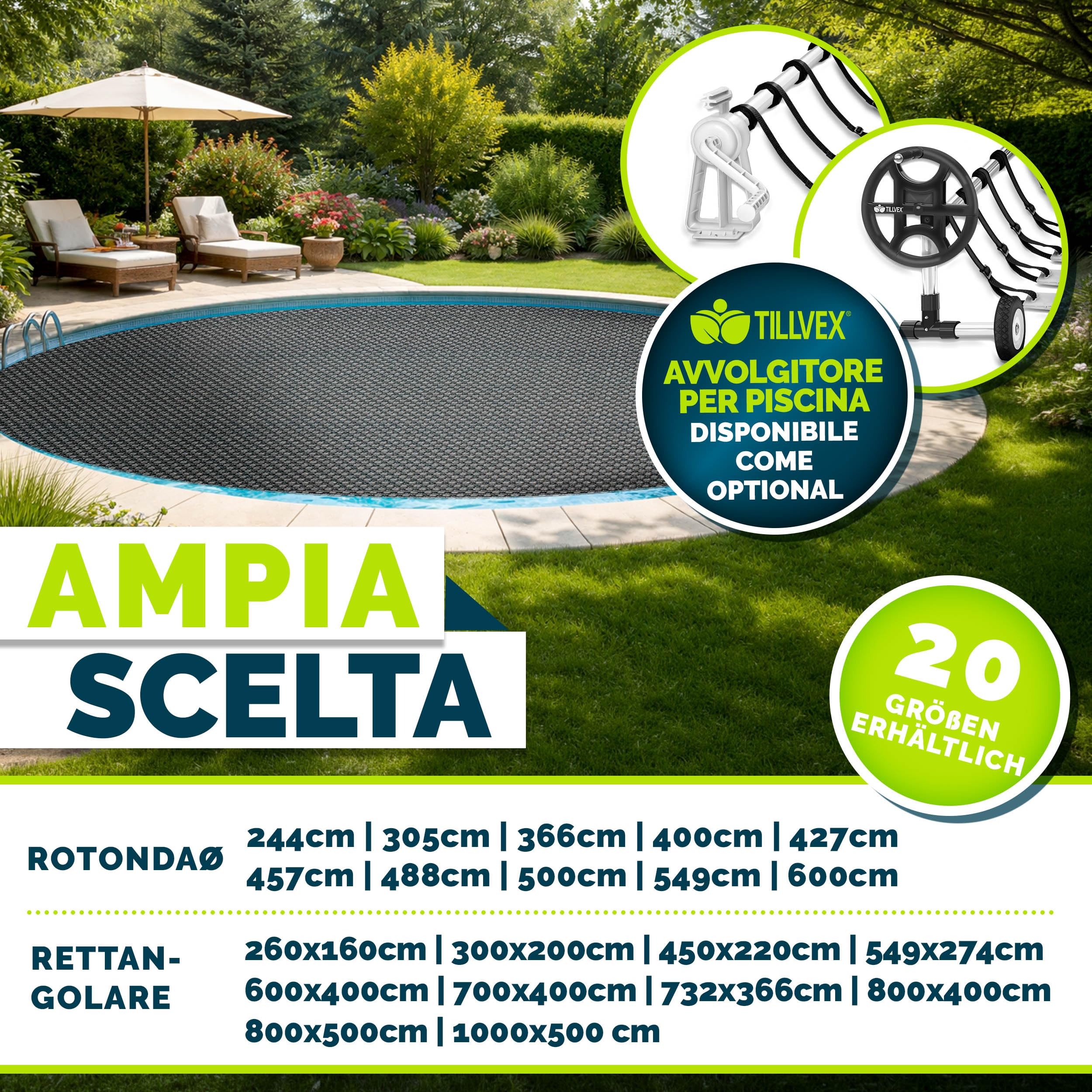 tillvex® Elite Telone Solare per Piscina 400 µm | Rettangolare 549 x 274 cm | Pellicola Termica Ritagliabile ProHeat QB4 | Copertura Solare per Riscaldamento dell'Acqua | ProHeat QB4 Telone di copertura solare di alta qualità, per riscaldamento dell'acqua