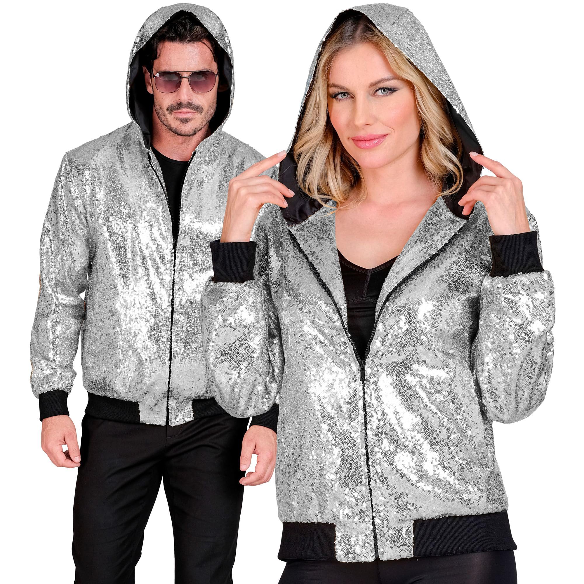 WIDMANN - Party Fashion Bomber Jacket with Hood, Sequin Jacket, Party Outfit, Disco