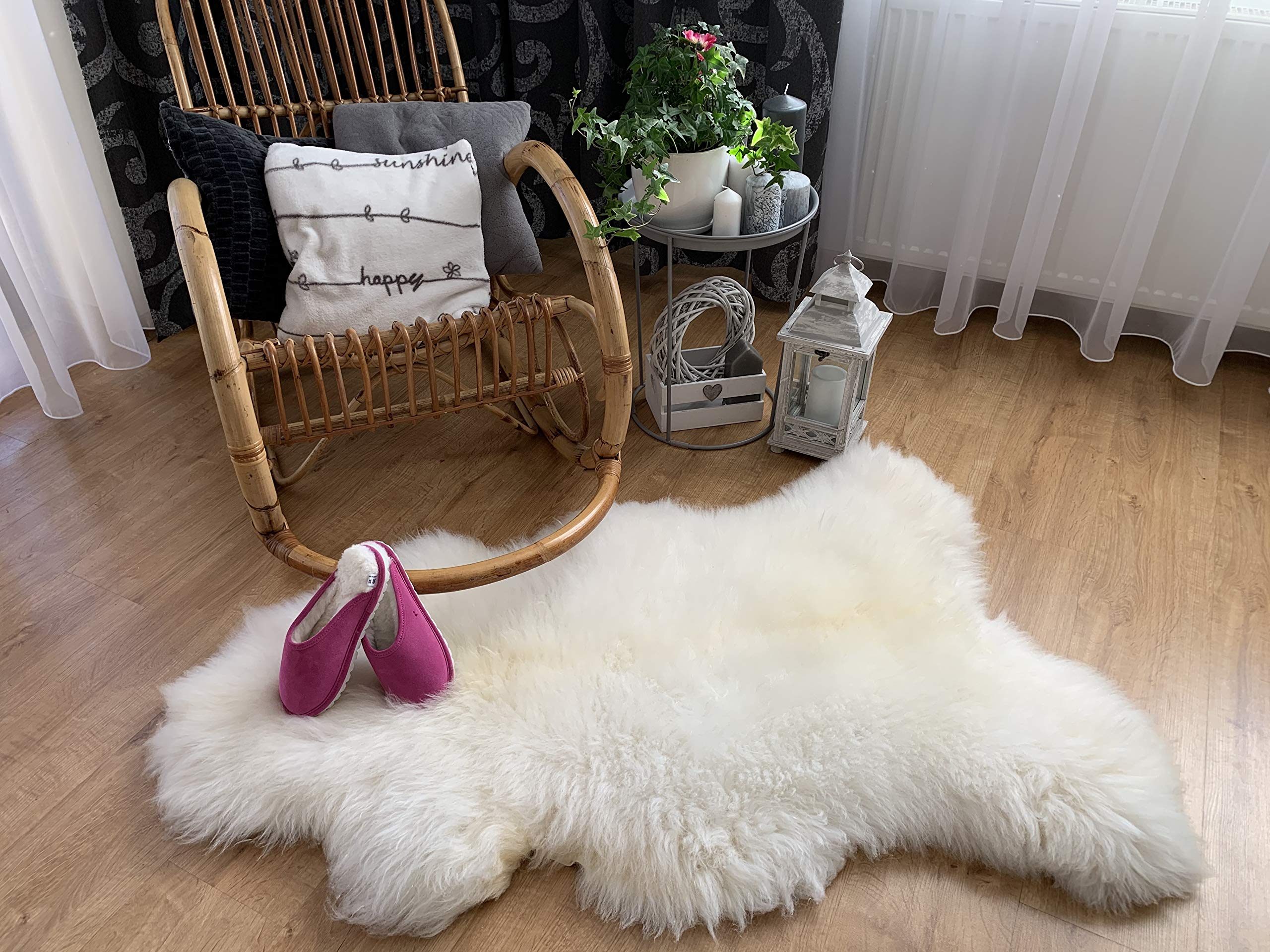 Peau d'agneau véritable non cisaillée Grand – Poils longs denses en peau de mouton véritable jusqu'à 10 cm – Tapis de cheminée, couverture en peau de mouton – Blanc