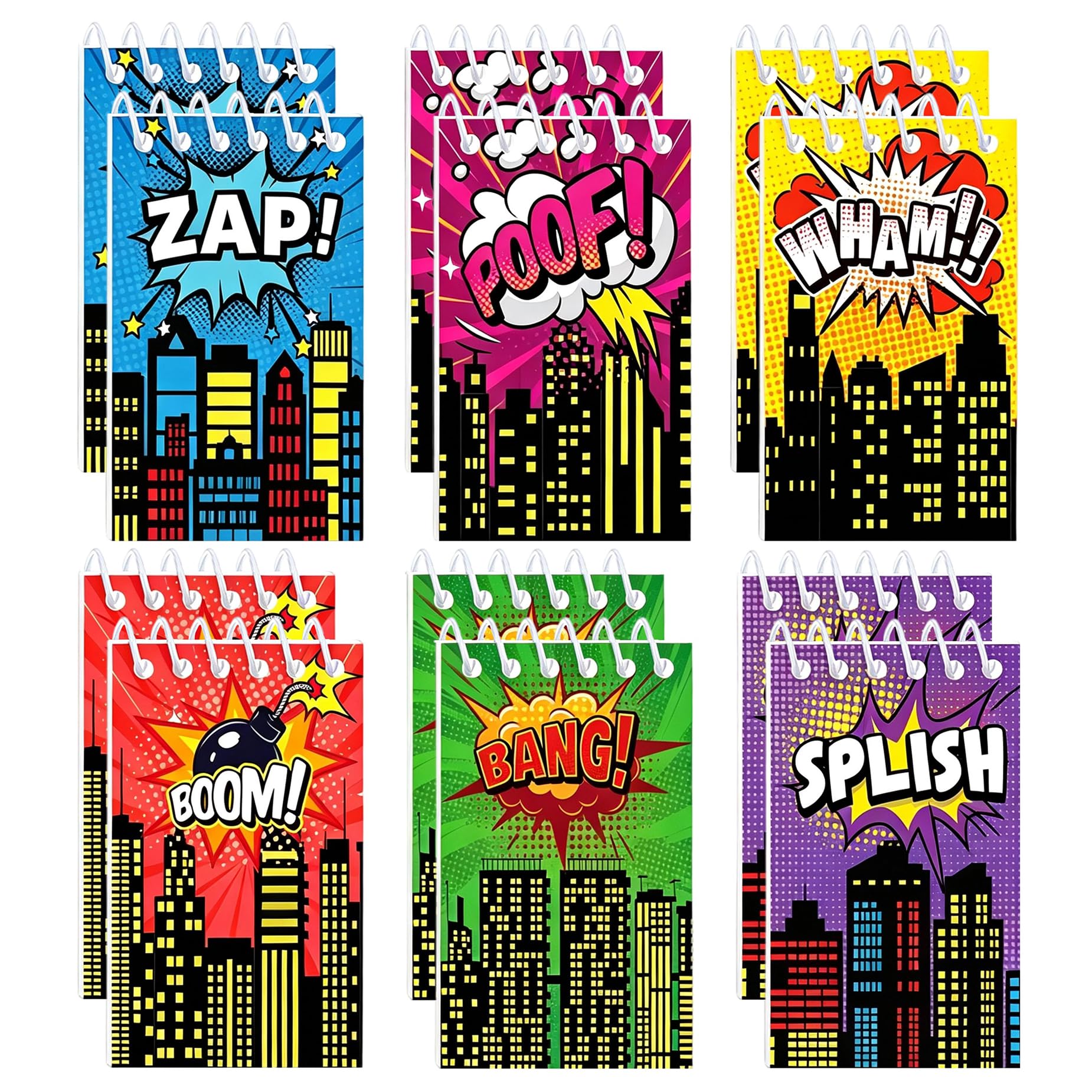 Rolpants 12 Pack Comic Hero Mini Notebooks Party Favors, Hero Action Cityscape Pocket Notepads Journal Notebooks Goodie Bag Stuffers Classroom Rewards for Cartoon Hero Birthday Party Supplies