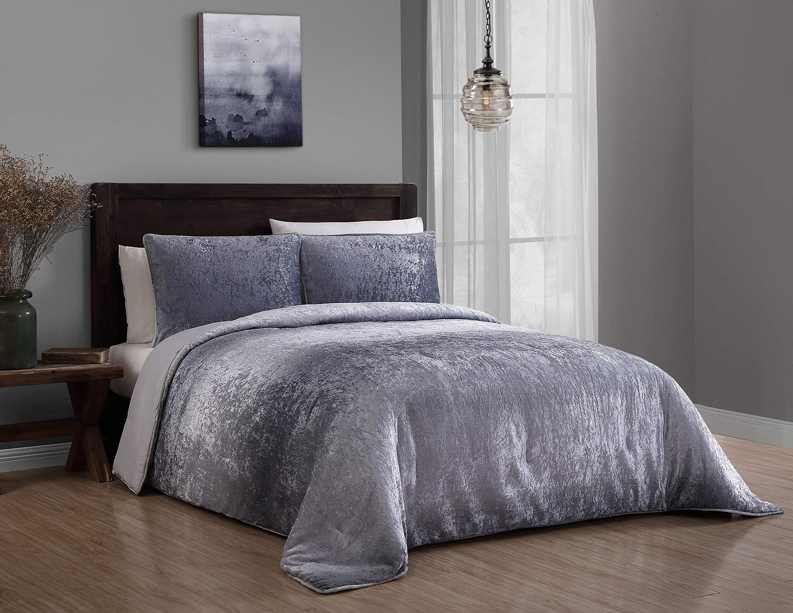 Geneva Home Fashion Bradshaw Velvet Ombre Comforter Set, Queen, Grey