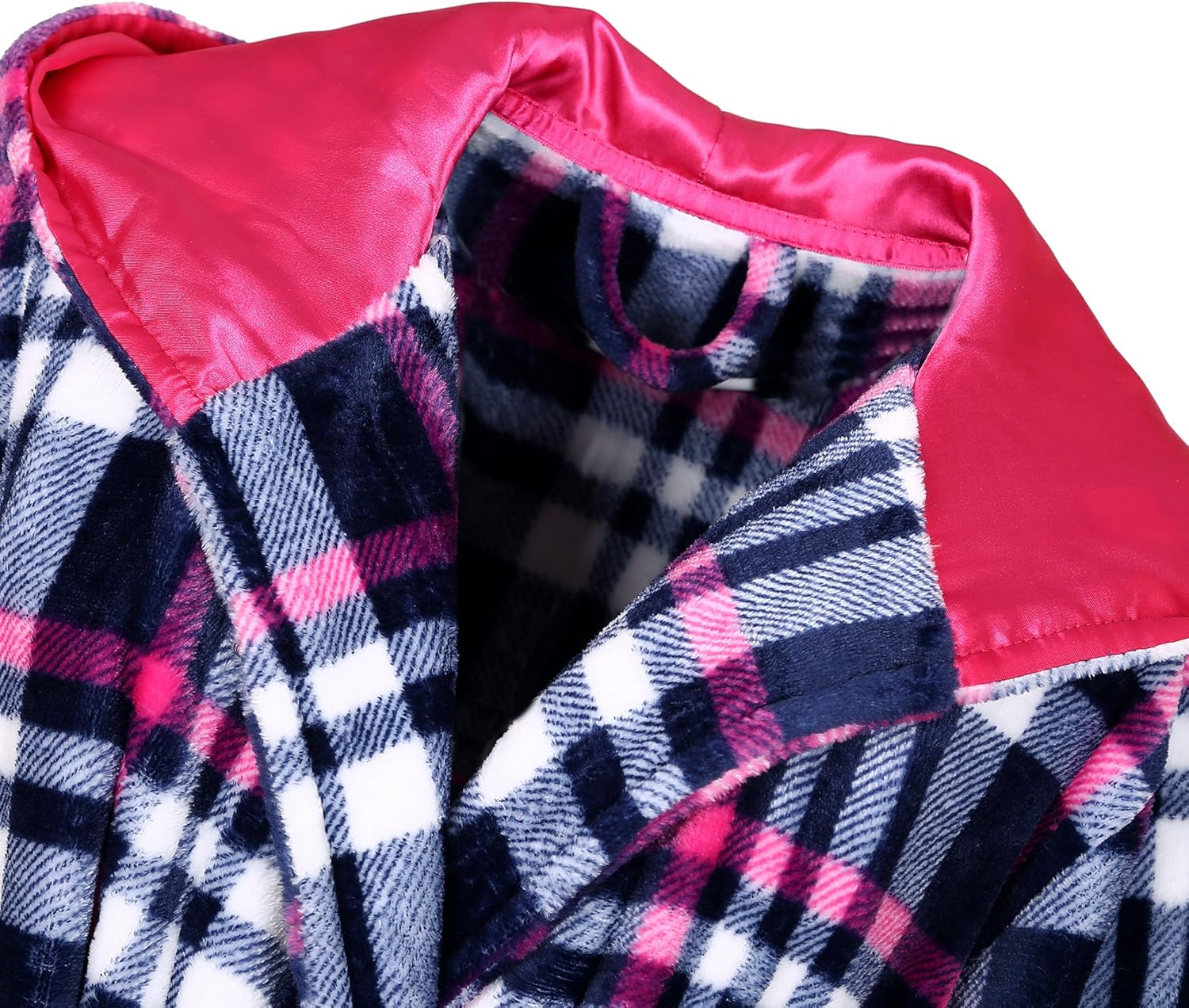 XL Fuchsia Plaid Fleece Polyester Bathrobe