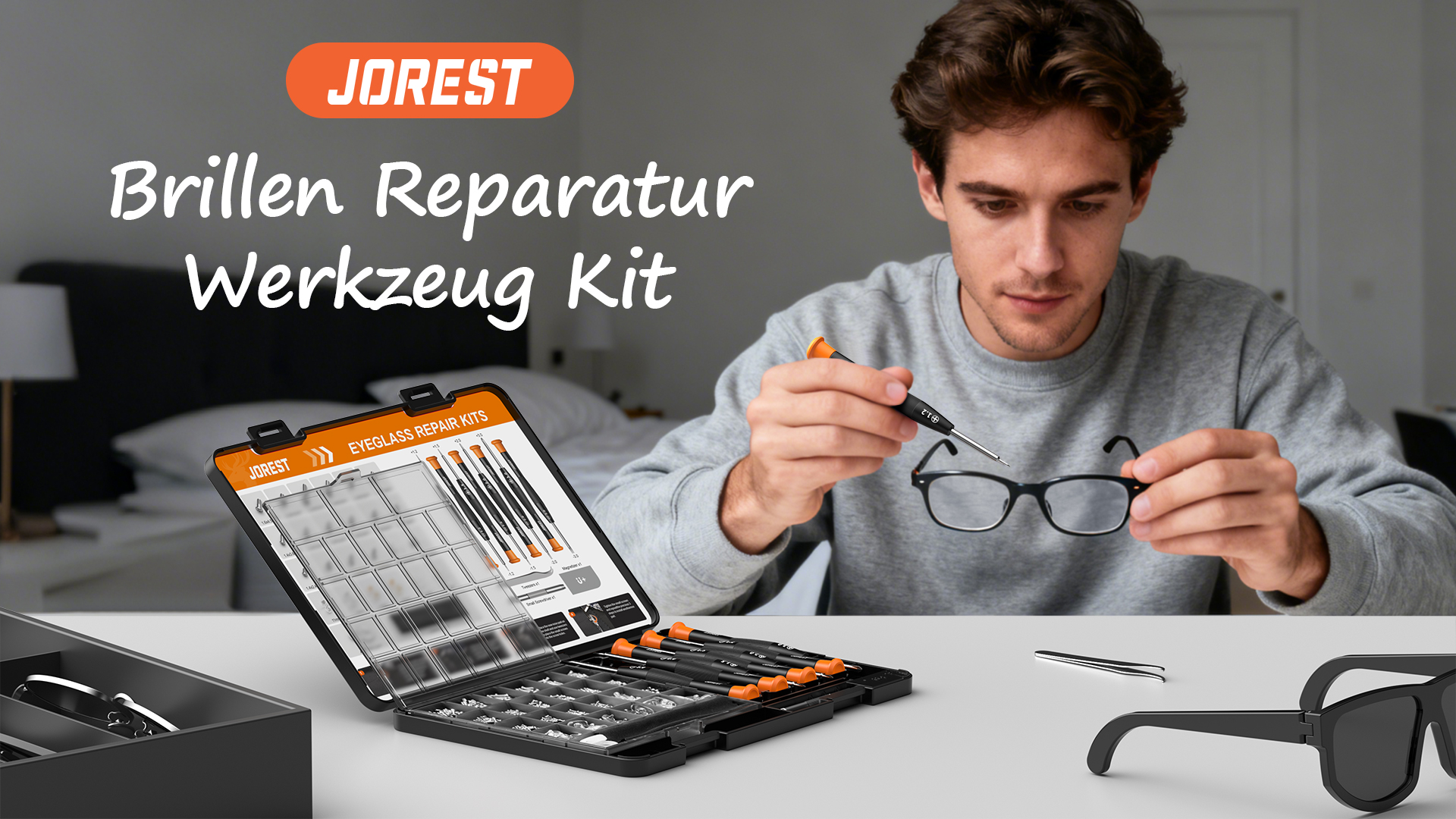 JOREST Brillen Reparatur Werkzeug Kit, Brillenreparaturset mit kleinen Schrauben, Nasenpads, Pinzette, Reinigungstuch und Präzisions Schraubendrehern Geeignet für Brillen, Sonnenbrillen und Rahmenlose Drogerie & Körperpflege