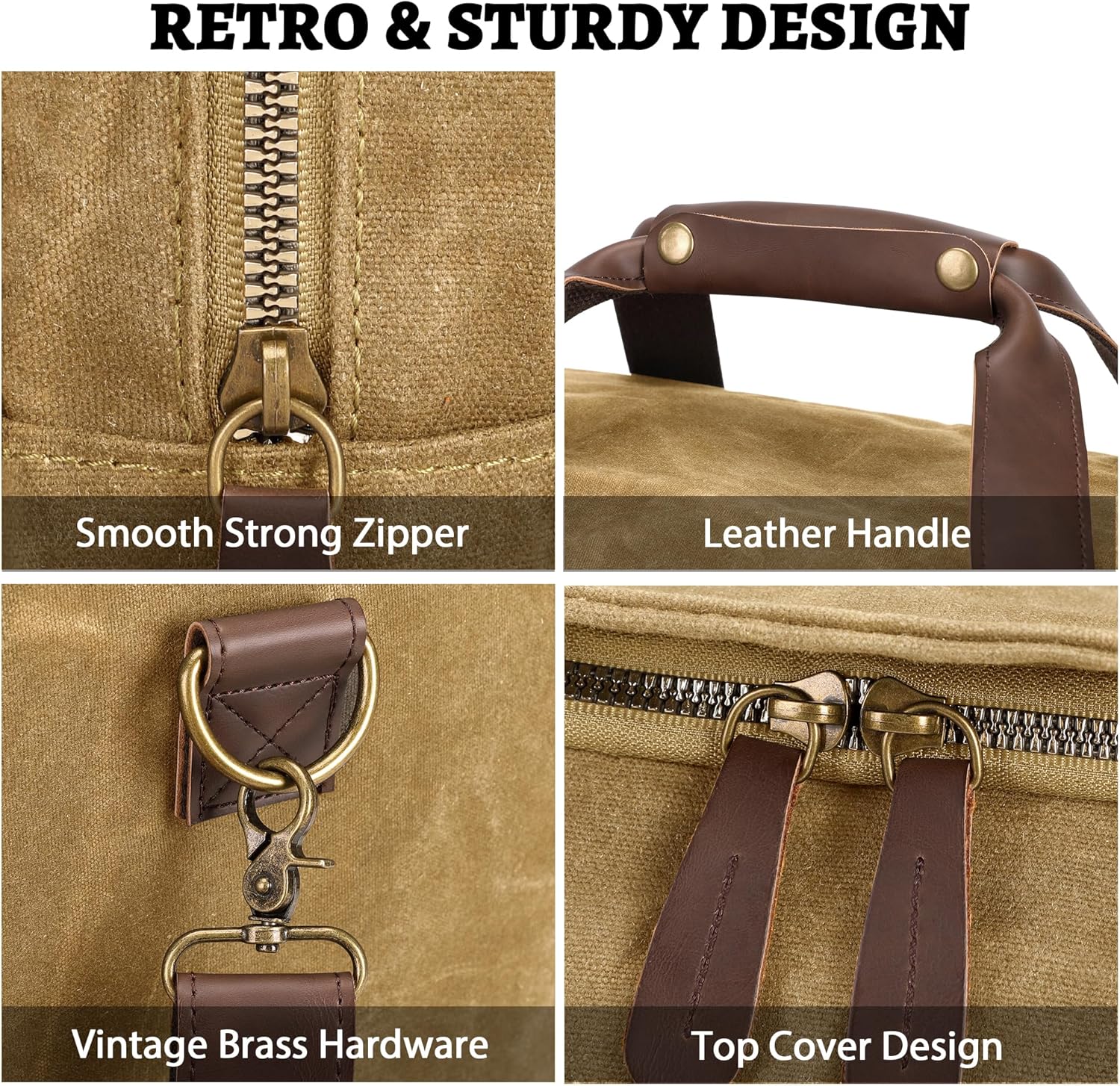 50L Duffle Bag for Men, Nomad Waxed Canvas Travel Duffel Bag Vintage Genuine Leather Travel Handbag Upgraded Weekender Overnight Backpack with Shoes Compartment (Vintage Brown) - Image 5