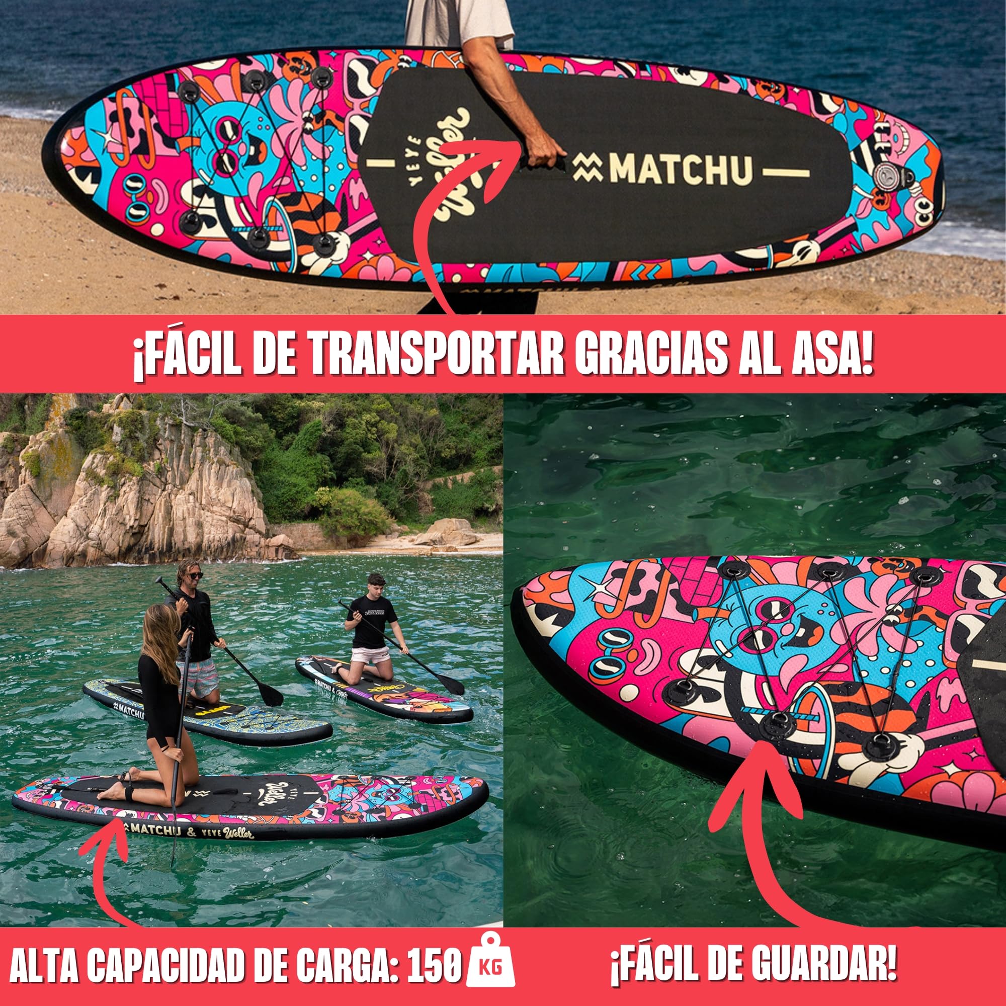MATCHU - Tablero de Soporte Inflable - Junta de Paleta - Edición Limitada - Equipado con Certificado - Juego Completo - 320x81x15 CM - 150 KG de Carga - Art Collection