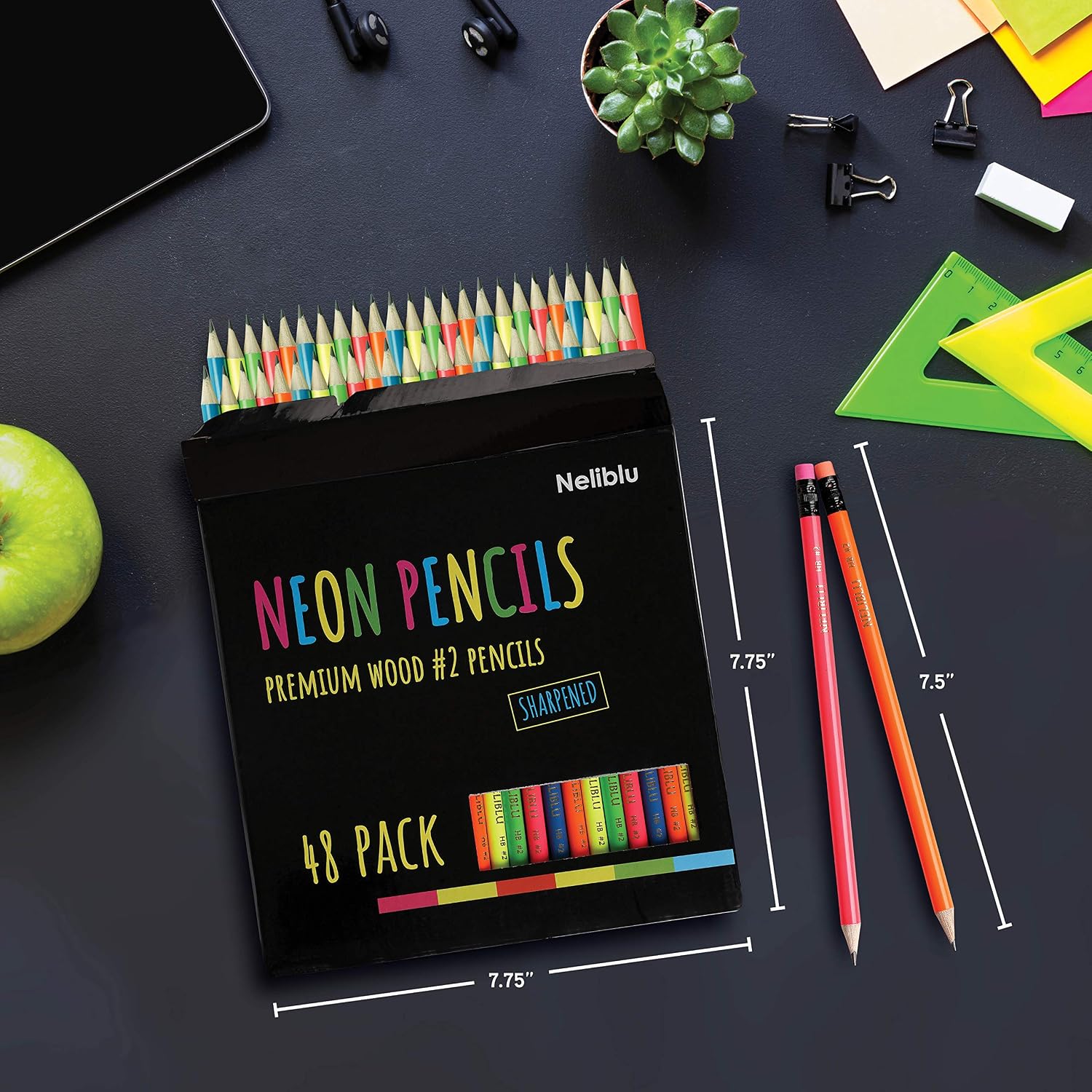 Cool Bulk Neon Pencils - 48 Pack - #2 Pre-Sharpened Non-Toxic Wood Pencils for Kids and Adults with Latex Free Erasers - Incredible Value