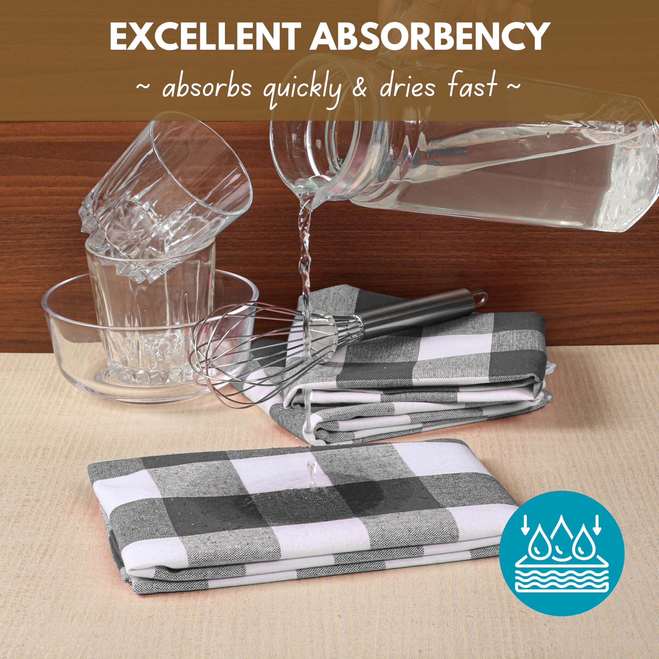 Native Fab 6-Pack Kitchen Towel with Hanging Loop 16x26 inches, Cotton Buffalo Check Kitchen Towels for Cleaning Drying, Washcloths Soft & Absorbent Cloth Rags, Bar Towel, Dish Cloth, Grey