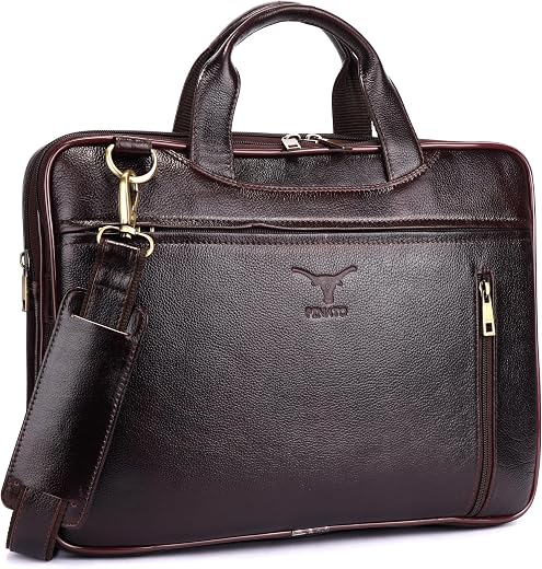 Pinato Handcrafted Genuine Full-Grain Leather Laptop Messenger Bag | Professional 15.6-Inch Briefcase for Men | Padded Exe...