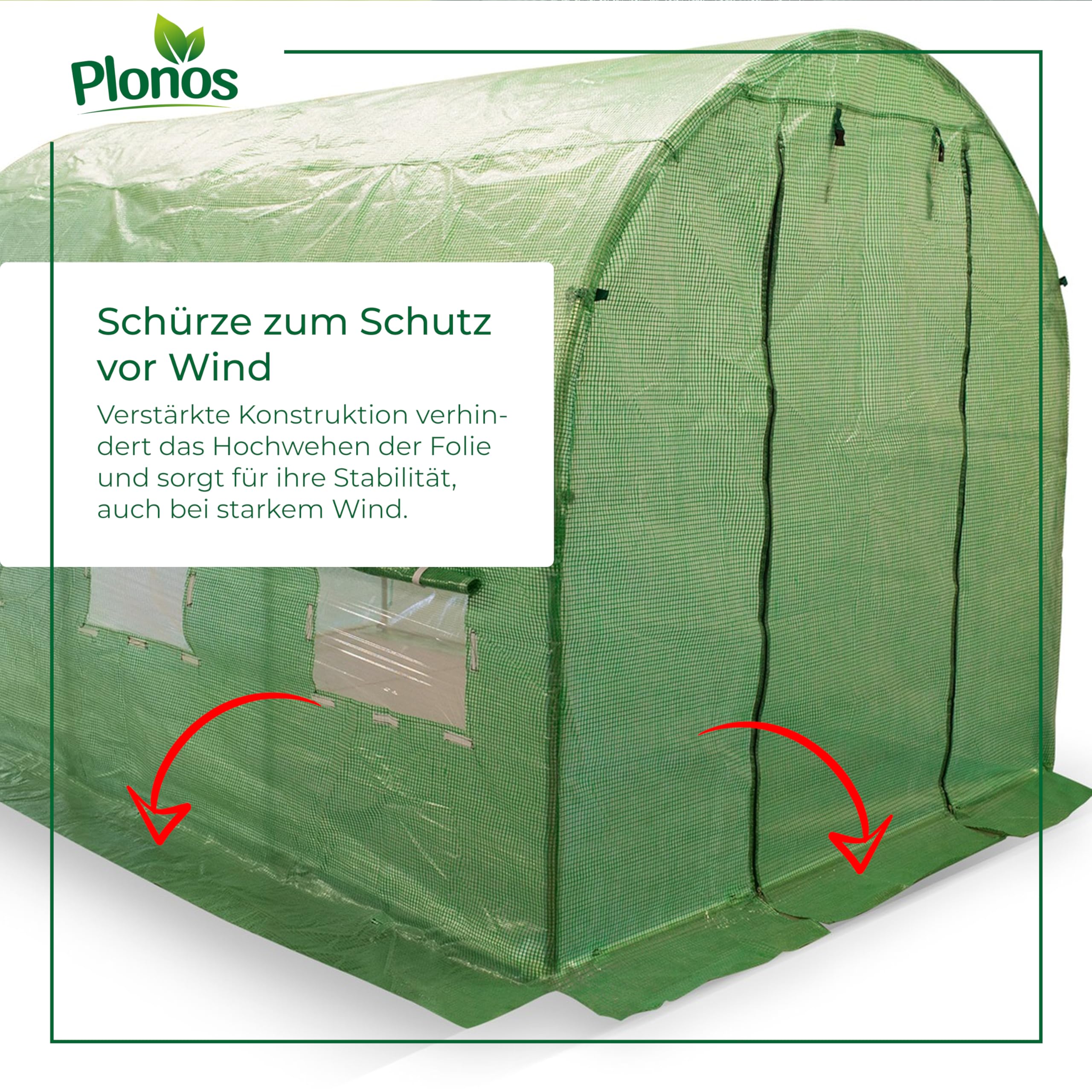 Ersatzfolie für Folientunnel Gewächshaus - 3 x 4,5 m - 13,5 m2 - UV4 Schutz - Treibhausfolie mit Fenstern und Moskitonetz - Robuste Gartenfolie - Folie ohne Gestell - Grün