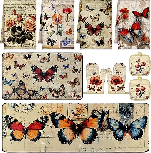 Miniatura 31 de Juego de 10 toallas de cocina de pollo estilo granero, juego de manoplas de horno y soportes para ollas, juego de decoración de cocina de granja