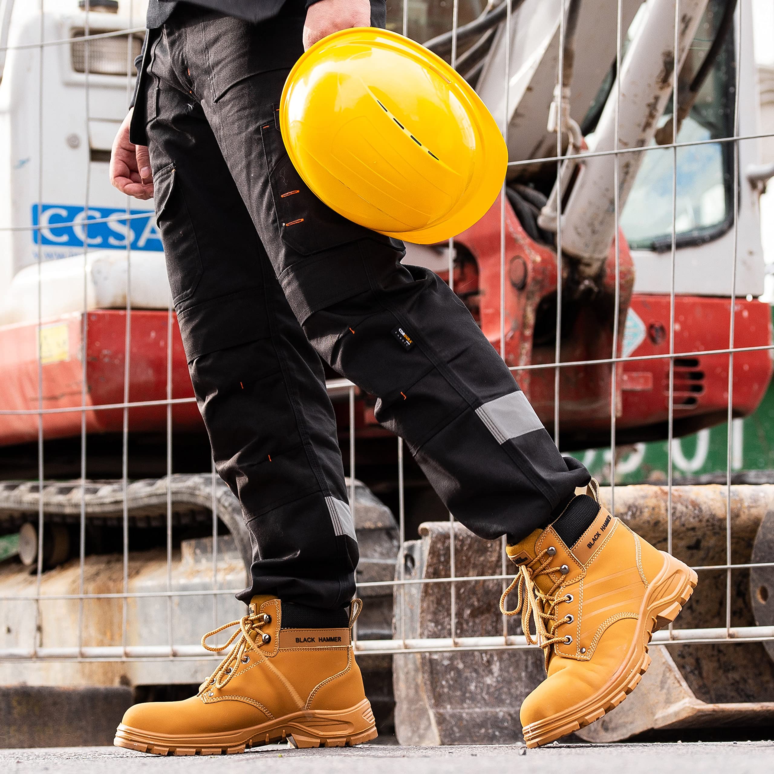 BLACK HAMMER Botas de Seguridad para Hombre Calzado de Trabajo Resistente con Protección Construcción Punta de Acero Soporte de Tobillo Piel de Ante Tacones Antideslizantes Antiestáticos 6007