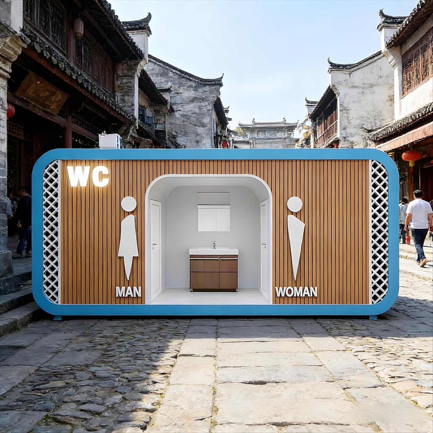 Portable Toilet Portable Restroom Porta Potty Restroom Trailer, Multi Stall Flushing Commercial Mobile Toilet with Sink, Heavy Duty Towable Unit for All Indoor Outdoor Construction Events Use