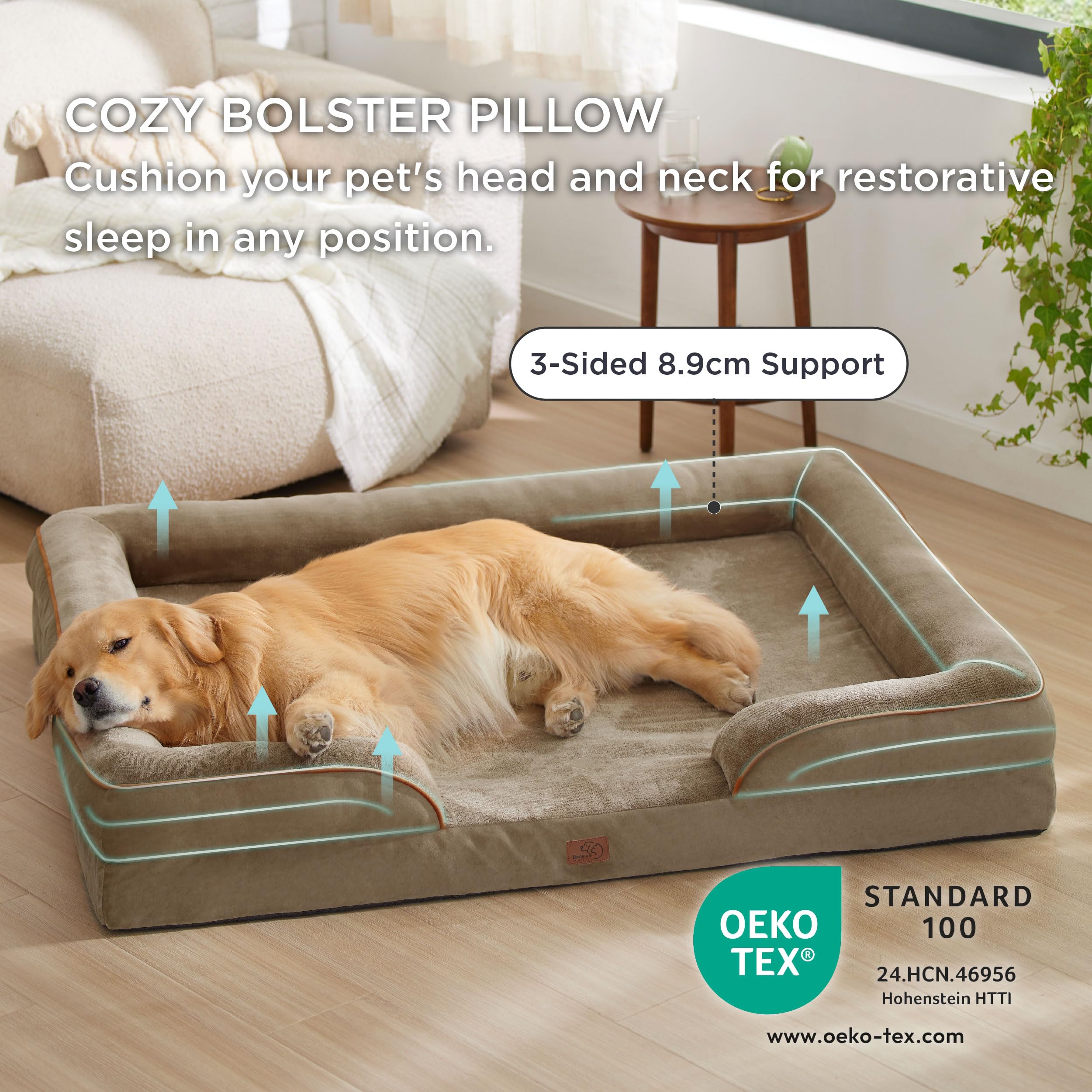 Bedsure Letto per Cani Grande 134x106x20cm - Divano per Cani Taglia Grande in Uovo Foam, Colore Brunastro, Cuscino per Cani Sfoderabile e Lavabile