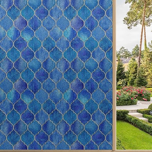 Miniatura 62 de Película decorativa de privacidad para ventana de arcoíris, película decorativa de adherencia estática para baño, oficina en casa, bloqueo UV, 17.7