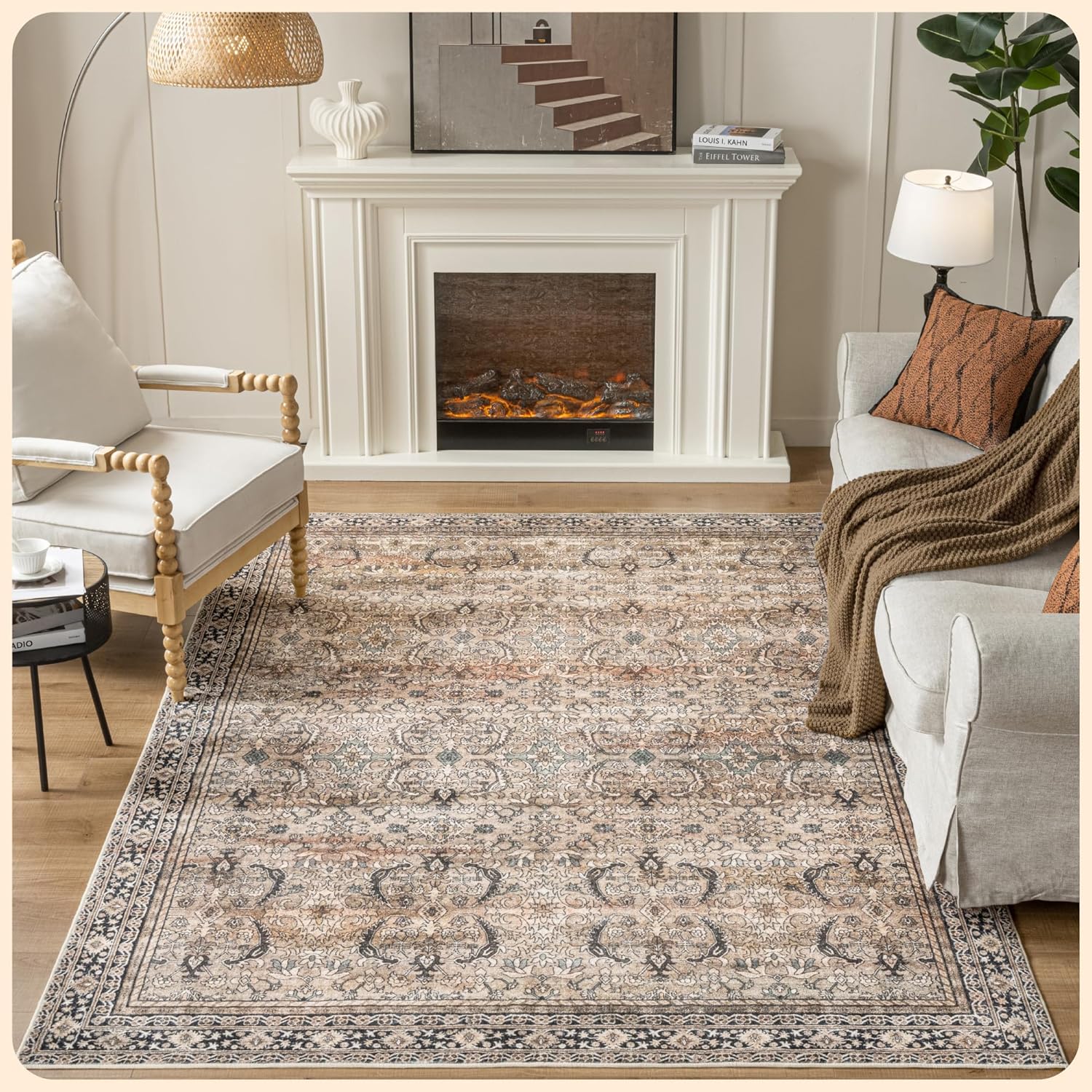 Istana 6x9 Area Rugs - Olive/Charcoal Rugs for Living Room - Luxurious Silk's Soft Touch Living Room Rug - Elegant Non Slip Area Rug 6X9 Olive / Charcoal