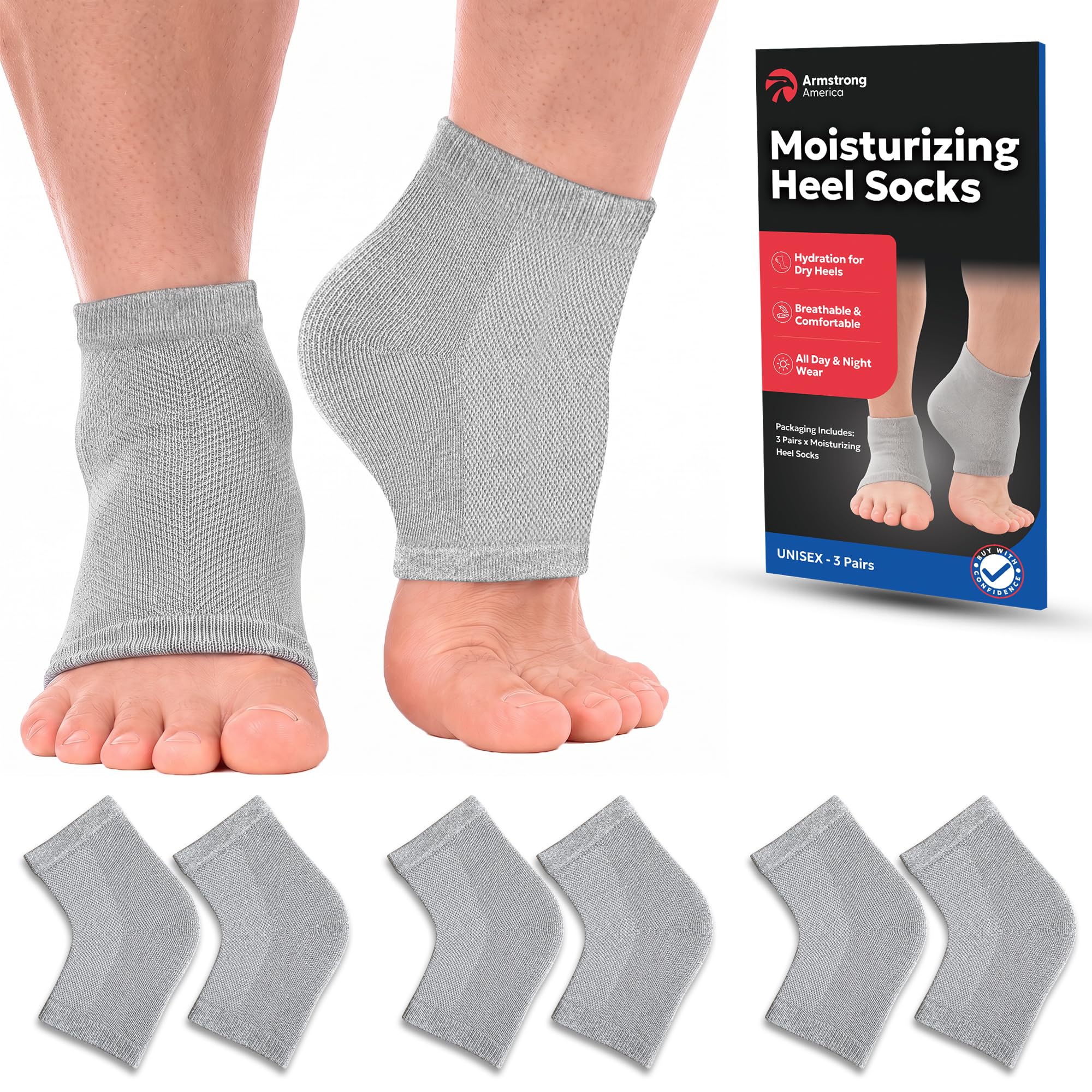 ARMSTRONG AMERIKA Moisturizing Socks Cracked Heel Treatment - Treat Dry Feet & Heels Fast. Pain Relief From Cracking Foot Skin With Aloe Infused Gel Heel Socks. Pedicure For Both Women & Men (Large)-image-35