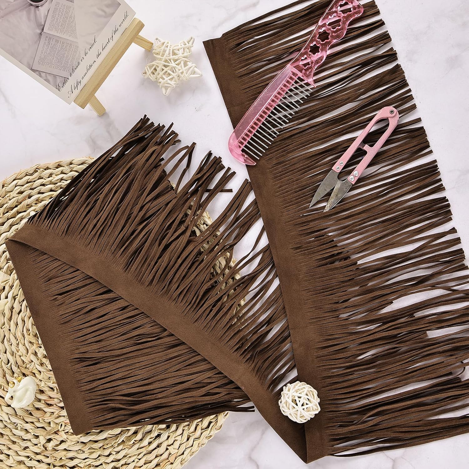 3Yard Faux Suede Fringe Trim 6Inch Double Side PU Leather Tassel Trim for DIY Sewing Dress Crafts Hats Bags Shoes Decoration(Dark Brown)