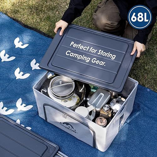 Miniatura 3 de SHIMOYAMA Organizador de maletero para equipo de campamento, contenedor de tela plegable de 68 litros con tapa, caja de almacenamiento de 20 galones