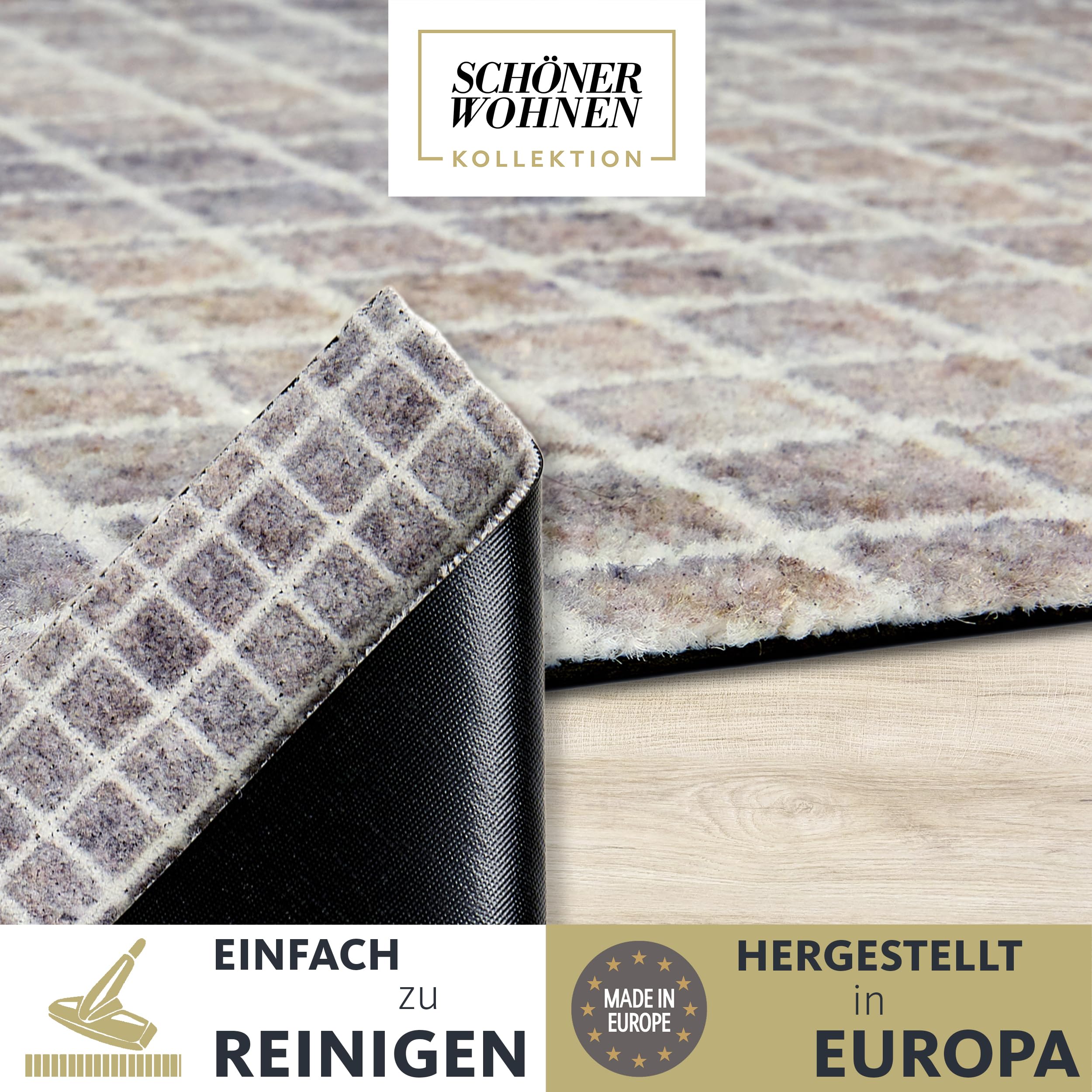 Schöner Wohnen Kollektion Wycieraczka na zewnątrz i do wewnątrz – mata zatrzymująca brud 67 x 100 cm, beżowa karo – antypoślizgowa mata do czyszczenia – wycieraczka do drzwi wejściowych – wycieraczka