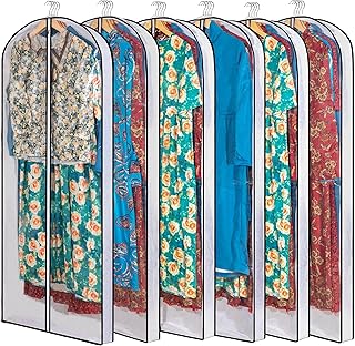Clear Garment Storage with 4" Gusseted Hanging Covers - Durable, Transparent Protectors for Long Coats, Gowns, Dresses - 24"x 60"x 4" / 6 Pack
