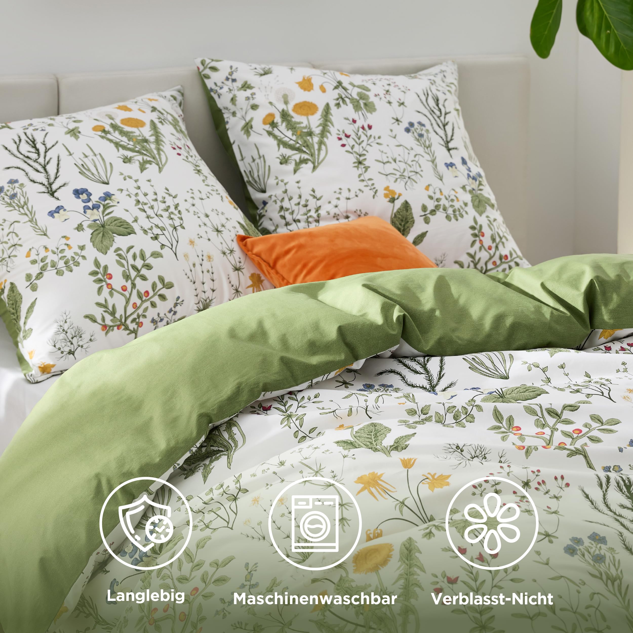BEDSURE Beddengoed 200 x 200 cm, katoen, groen BEDSURE Beddengoed 200 x 200 cm, katoen, groen
