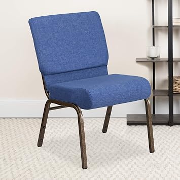 BizChair 4 Pack 21"W Stacking Church Chair in Blue Fabric - Gold Vein Frame