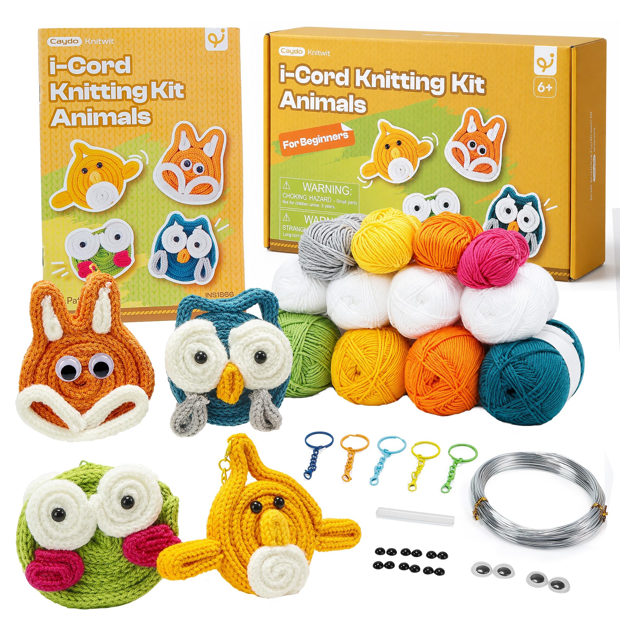 4 Pcs iCord Animals Knitting Kit, Complete Yarn &amp; Aluminum Craft Wire Set