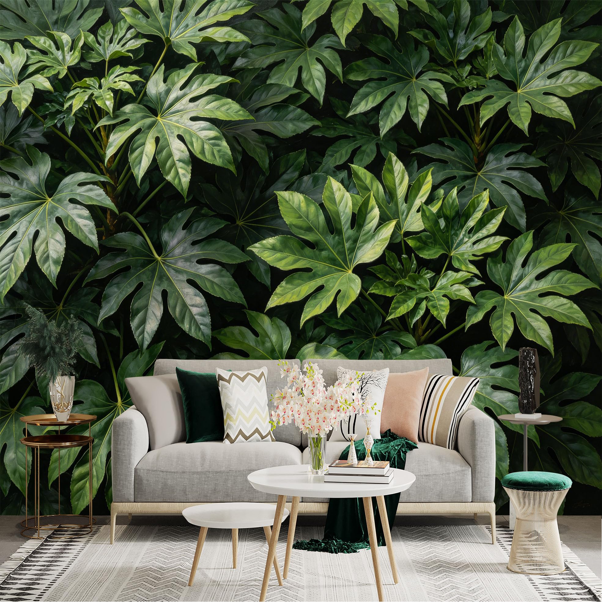 Lnzczhyre Dbh260521705 Custom Size Wall Sticker Mural， Lush Tropical Foliage， Deep Green Palm Leaves， Exotic Jungle Plant Pattern， Botanical Nature Decor， For Wall Decoration， Peelandstick Wall Decals.