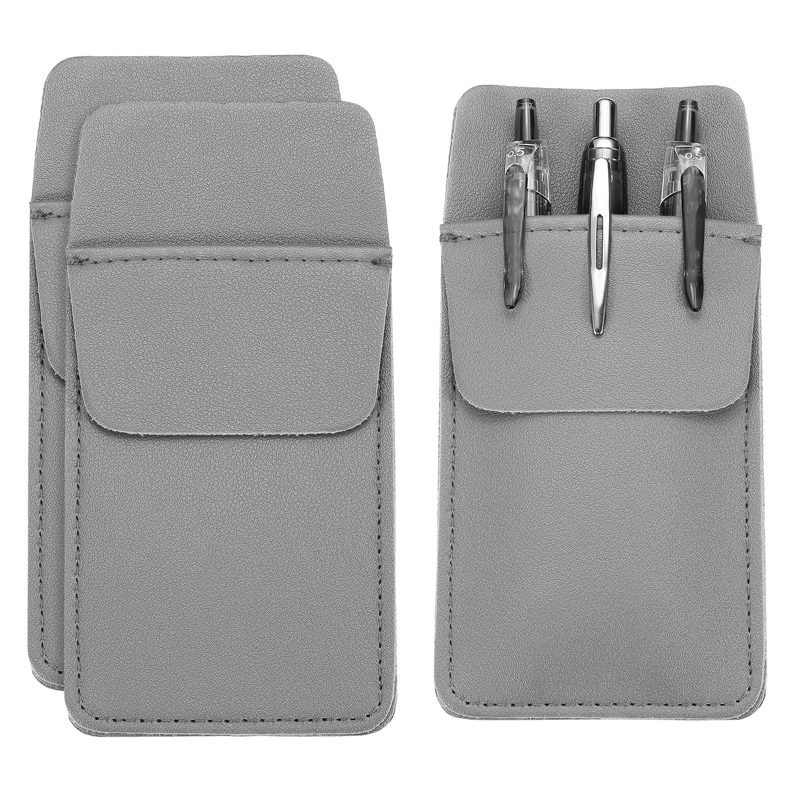 PATIKIL 3 Pack Leather Pocket Protector, MultiPurpose Pen Pocket Protector Pen Holder Organizer Pouch Pencil Sleeve for Heavy Duty Shirts Lab Coats Pointers Notes Card Office, Light Gray